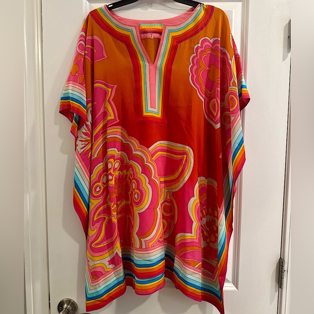 Trina Turk Theodora 25th Anniversary Silk Caftan Dress Tunic XS/S